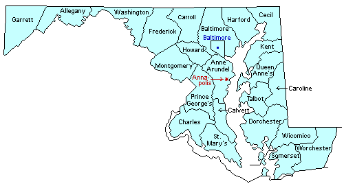 Maryland County Outline Map.